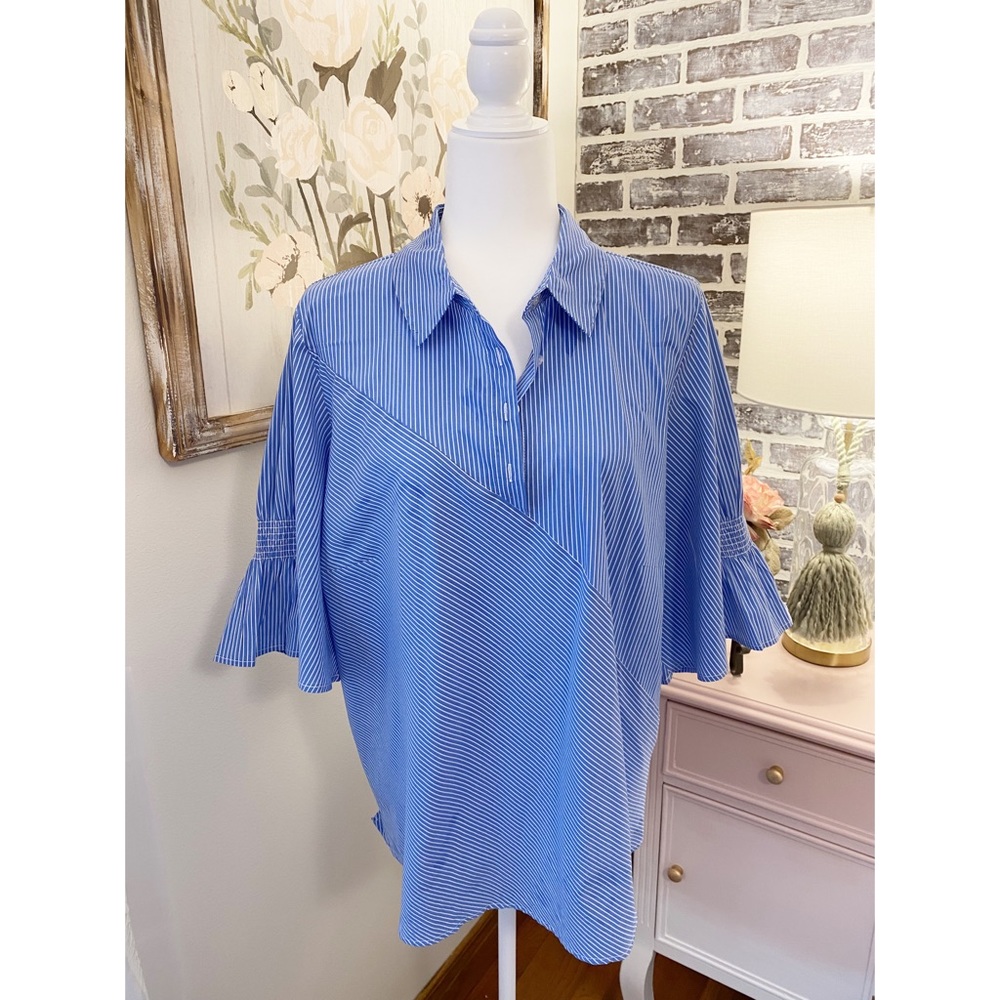 NWOT Eloquii Flutter Sleeve Striped Top